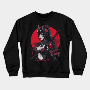 Red Samurai Cyber Girl Japanese Art Crewneck Sweatshirt